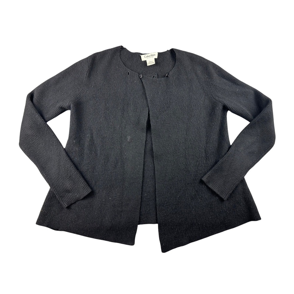 Vintage Calvin Klein Collection Cardigan Sweater M Women Black 100% Cashmere 90s